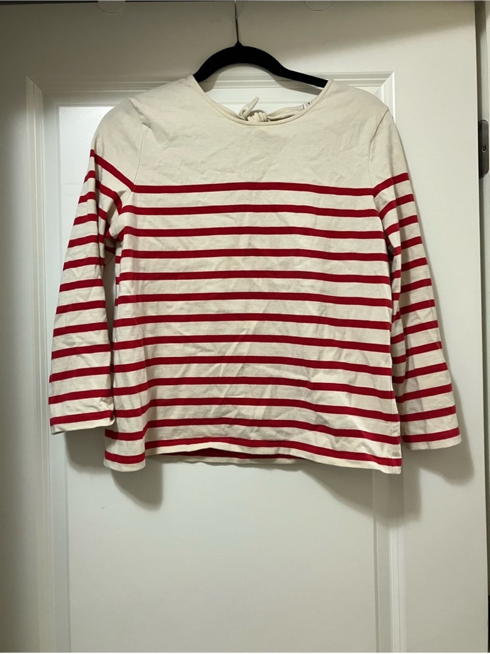 Sezane Cream and Red Striped Long-Sleeve Tee